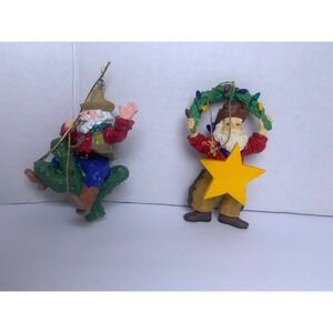 Vintage Cowboy Santa Christmas Ornaments Set of 2 Western Cactus Wreath Decor